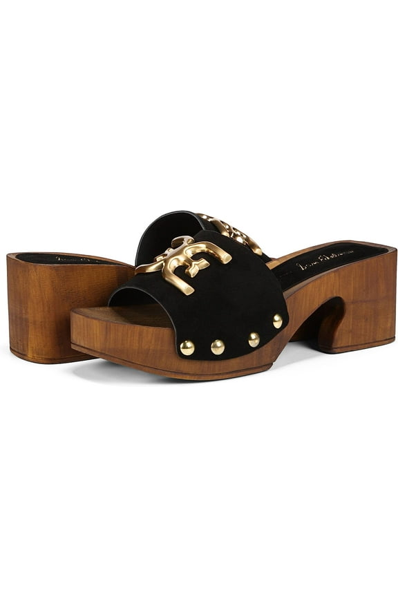 Francina Black Platform Slip On Slide Block Heeled Mules Sandals (BLACK, 5)