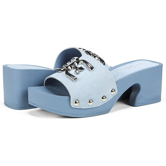 Sam Edelman Francina Pale Blue Platform Slip On Slide Block Heeled Mule Sandals (PALE BLUE, 5)
