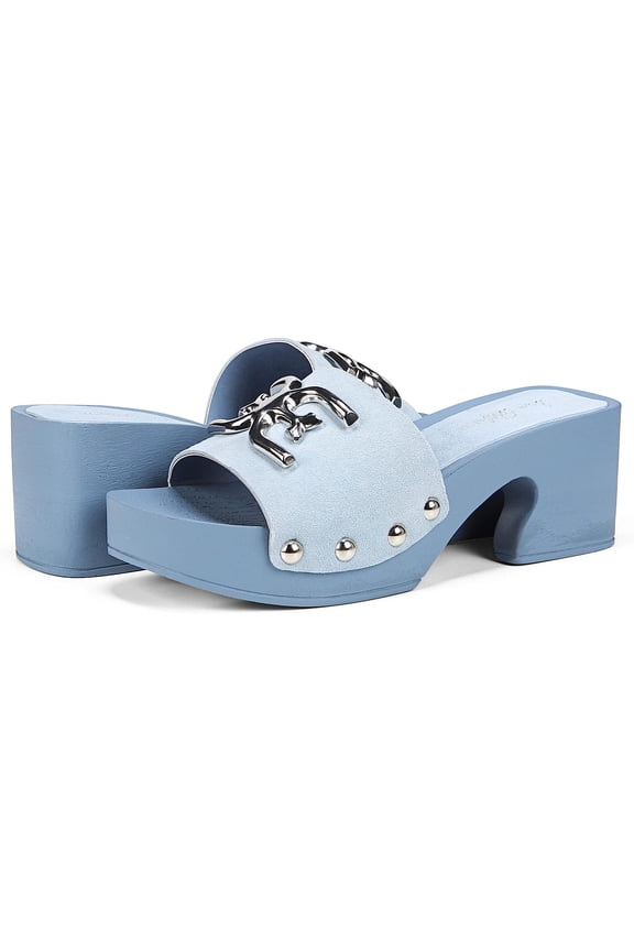 Francina Pale Blue Platform Slip On Slide Block Heeled Mule Sandals (PALE BLUE, 5)