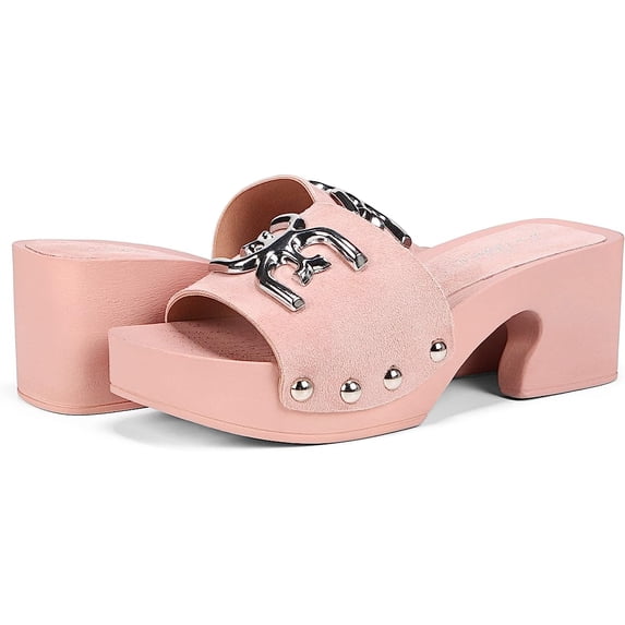 Sam Edelman Francina Pale Pink Platform Slip On Slide Mule Block Heeled Sandals (PALE PINK, 9)