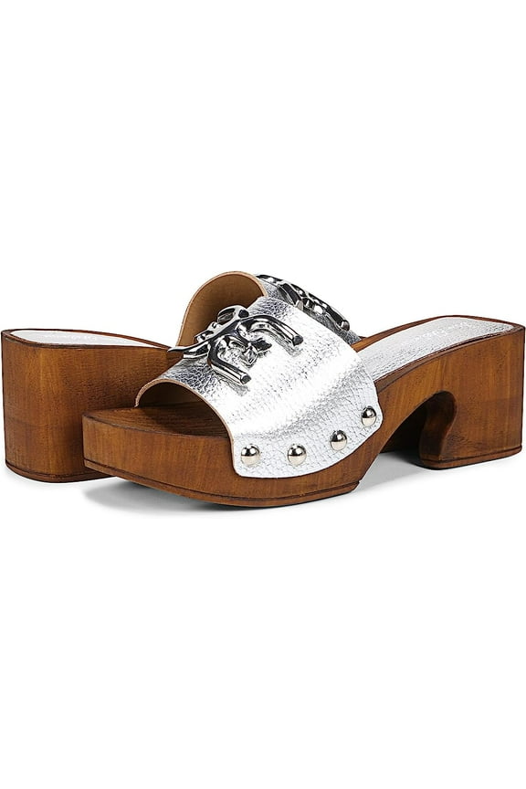 Francina Silver Platform Slip On Slide Block Heel Mule Sandal (SILVER, 5)