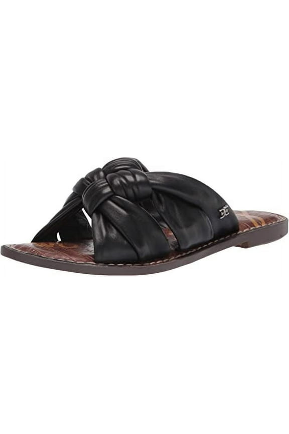 Garson Black Stylish Cushioned Leather Slip-On Comfort Flat Sandals (Black, 5.5)
