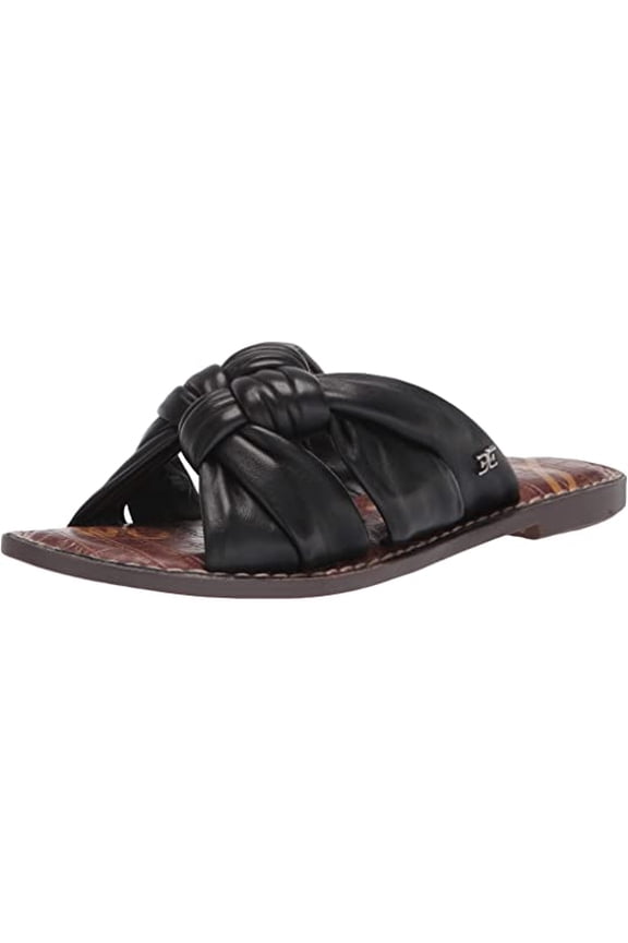 Garson Black Stylish Cushioned Leather Slip-On Comfort Flat Sandals