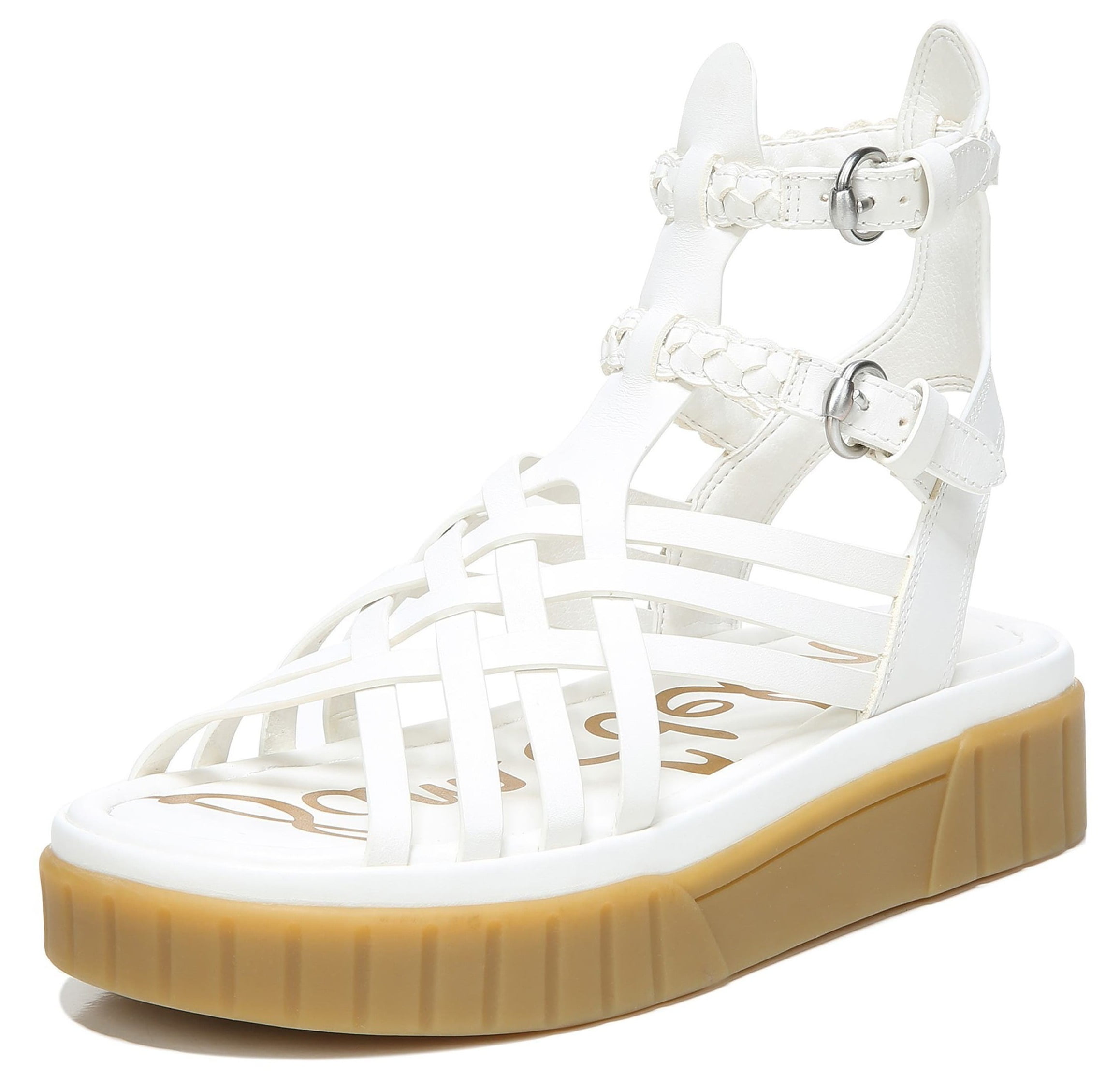 Sam Edelman Geana White Braided Ankle Strap Platform Wedge Gladiator