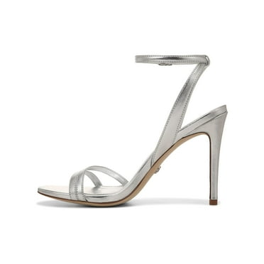 Sam Edelman Gemmie Soft Silver Metallic Ankle Strap Stiletto Heeled Sandals (SOFT SILVER, 9)