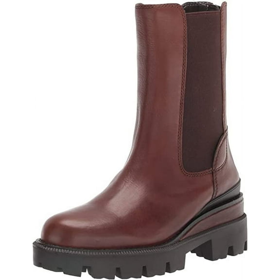 Sam Edelman Genia Dark Brown Rounded Toe Pull On Lug Sole Chelsea Ankle Boots (Dark Brown, 5.5)