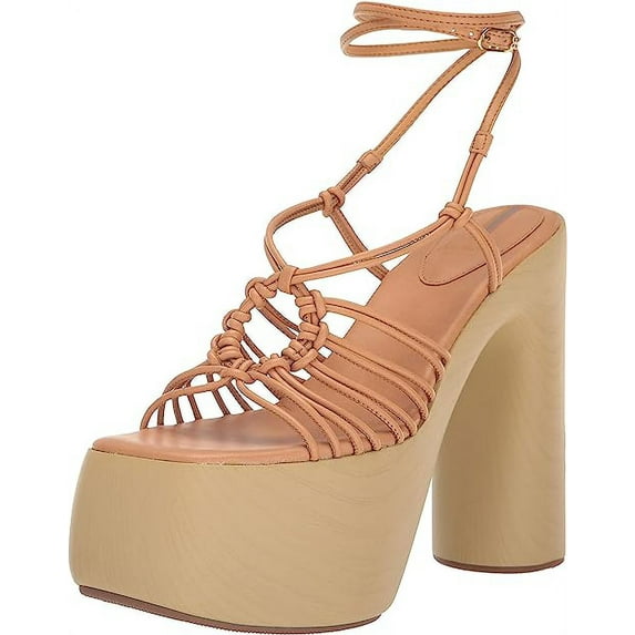 Sam Edelman Gia Natural Sand Platform Knotted Strappy Block Heeled Sandals (NATURAL SAND, 7)