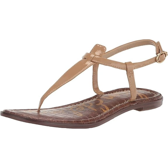 Sam Edelman Gigi Almond Patent Embossed Open Toe Ankle Strap Dress Flats Sandals