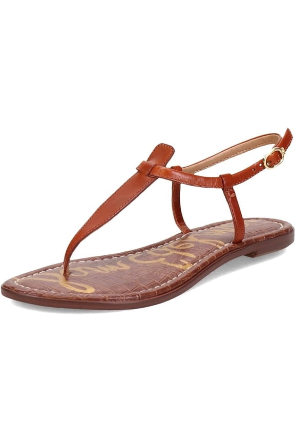 Gigi Saddle Signet Embossed Open Toe Ankle Strap Flats Wide Sandals