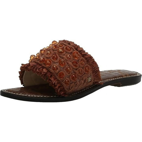 Sam Edelman Gladys Cuoio Raffia Open Toe Slip On Flat Slides Fashion Sandals (Cuoio Raffia, 7)