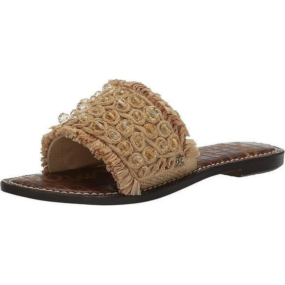 Sam Edelman Gladys Natural Raffia Open Toe Slip On Flat Slides Fashion Sandals (Natural Raffia, 5)