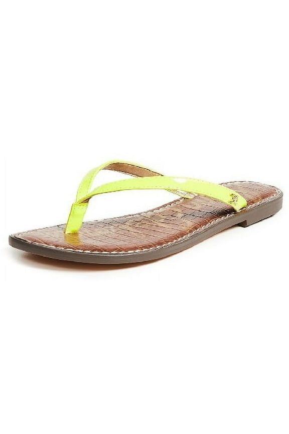 Gracie Neon Yellow Thong Slip On Open Toe Slides Flats Sandals (Neon Yellow, 6.5)