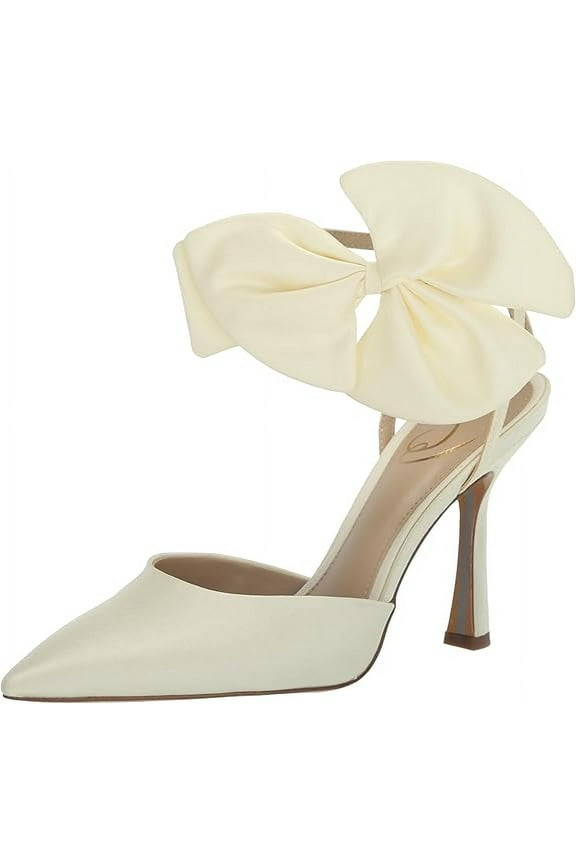 Halie Pearl Ivory Pointed Toe Stiletto Heeled Bow Detailed Pumps (Pearl Ivory, 11)
