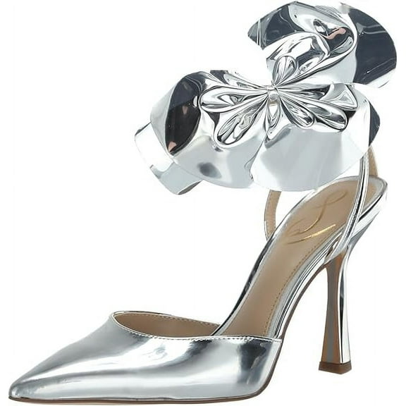 Sam Edelman Halie Soft Silver Pointed Toe Stiletto Heeled Bow Detailed Pumps (Soft Silver, 11.5)