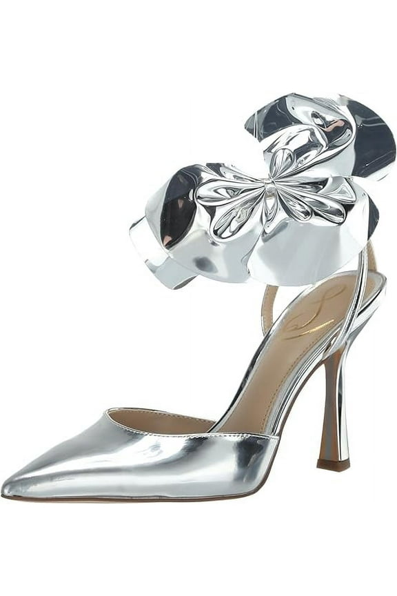 Halie Soft Silver Pointed Toe Stiletto Heeled Bow Detailed Pumps (Soft Silver, 11.5)