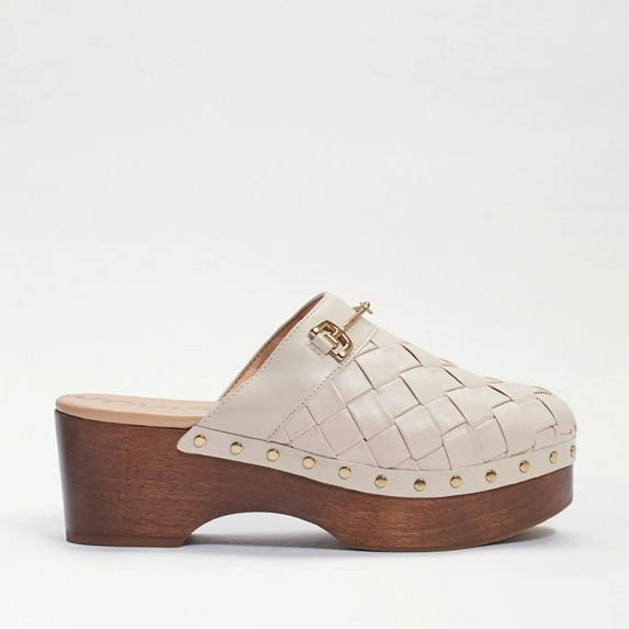 Sam Edelman Hallee Modern Ivory Leather Rounded Closed Toe Slip On Fashion Clogs (Modern Ivory Leather, 5)