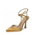 thumbnail image 1 of Sam Edelman Hardy Golden Yellow Ankle Strap Spool Heel Pointed Closed Toe Pumps (Golden Yellow, 8), 1 of 7