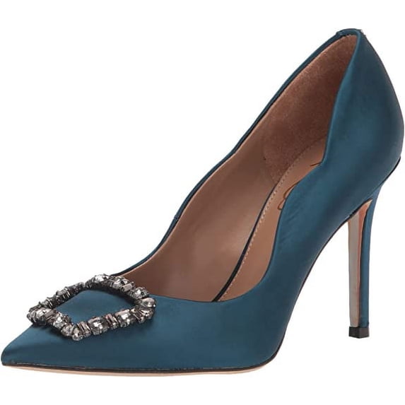 Sam Edelman Harriett Peacock Blue Pointed Toe Slip On Stiletto Heel Fashion Pump (Peacock Blue, 5.5)