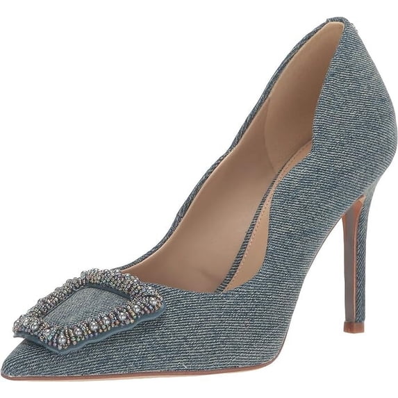 Sam Edelman Harriett Washed New Blue Pointed Toe Slip On Stiletto Heeled Pumps (Washed New Blue, 6)