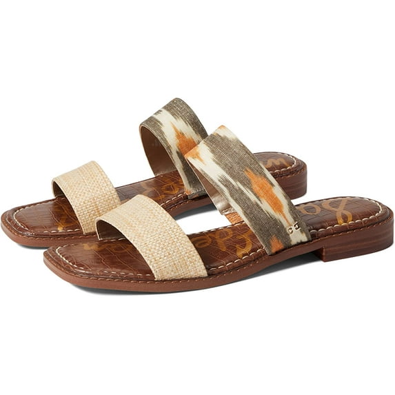 Sam Edelman Haydee Beige Leather Fashion Slip On Open Toe Heeled Flat Sandals (Beige, 7)