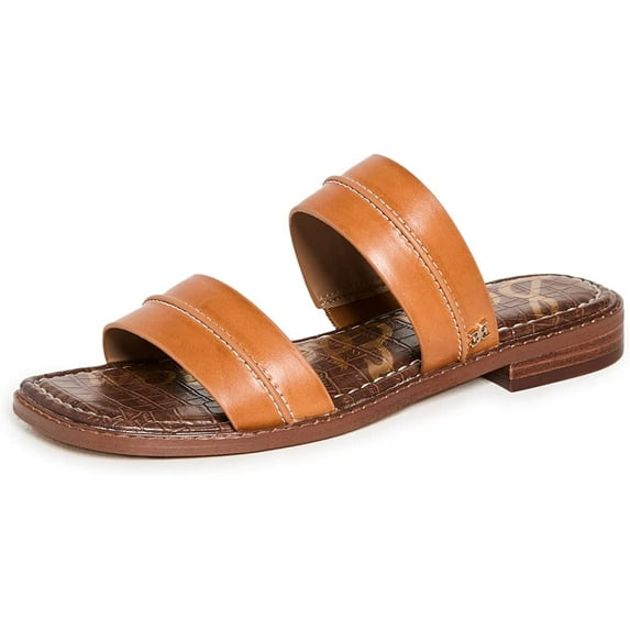 Sam Edelman Haydee Natural Leather Fashion Slip On Open Toe Heeled Flat Sandals (Natural, 10)