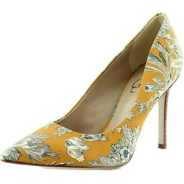Sam Edelman Hazel Washed Marigold Stiletto Heel Pointed Toe Wide Dress Pumps (Washed Marigold, 7)