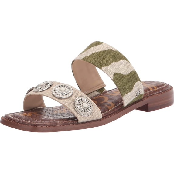 Sam Edelman Hera Soft Fern/Natural Slip On Open Toe Embellished Slides Sandals (Soft Fern/Natural, 6.5)