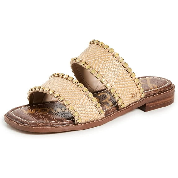 Sam Edelman Hopie Natural/Desert Sun Slip On Square Open Toe Double Strap Sandal (Natural/Desert Sun, 6)