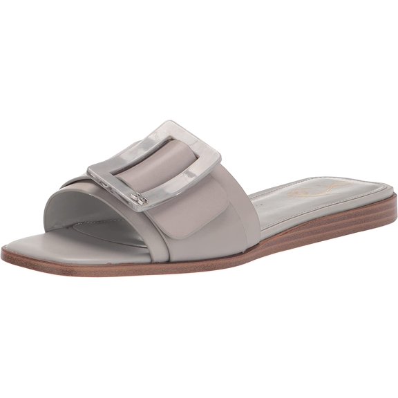 Sam Edelman Inez Pebble Grey Squared Open Toe Slip On Buckle Strap Slide Sandals (Pebble Grey, 6.5)