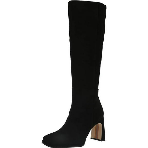 Sam Edelman Issabel Black Suede Squared Toe Block Heel Fashion Knee High Boots (Black Suede, 7.5)