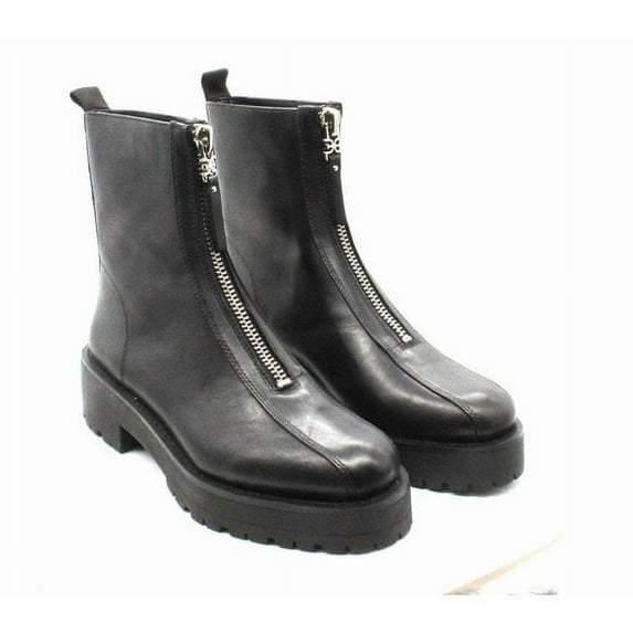 Sam Edelman Jacquie Black Chunky Lug Sole Rounded Toe Front Zipper Ankle Boots (Black, 7)
