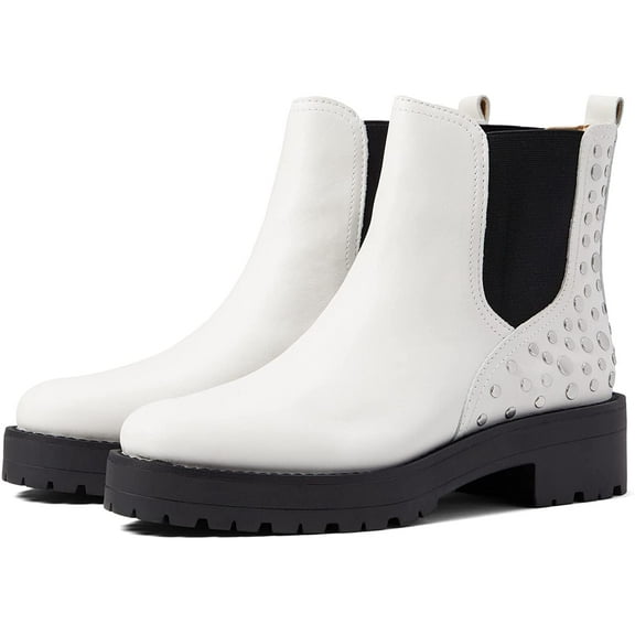 Sam Edelman Jalyn White Chunky Block Heel Embellished Closed Toe Pull On Boots (White, 10)