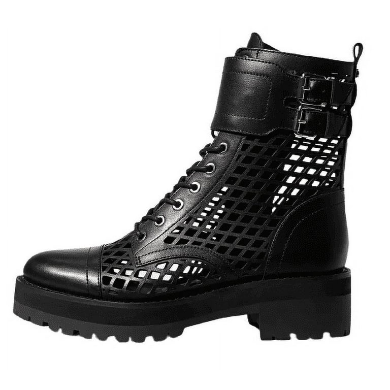 Studded Trim Lace Up Combat Boots - Black