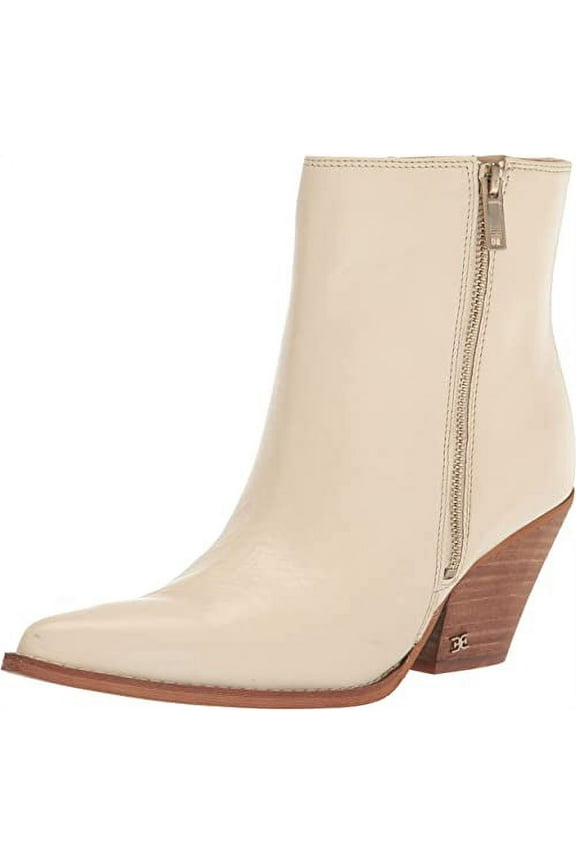 Jane Ivory Leather Pointed Toe Block Heel Fashion Western Ankle Boot (Modern Ivory, 10)