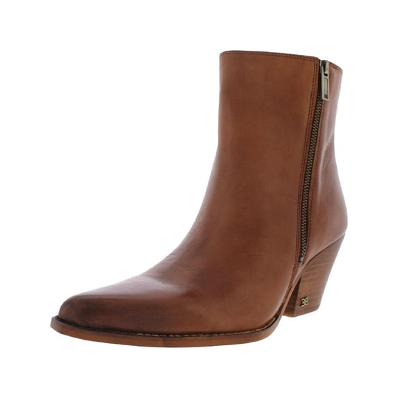 Sam Edelman Jane Warm Copper Pointed Toe Stacked Block Heel Western Ankle Boots (Warm Copper, 9)