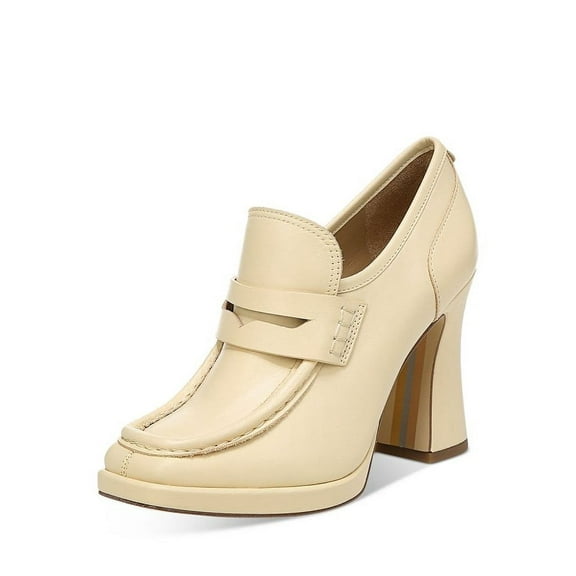 Sam Edelman Jeanette Eggshell Leather Slip On High Platform Penny Loafers Pump (Eggshell, 10)