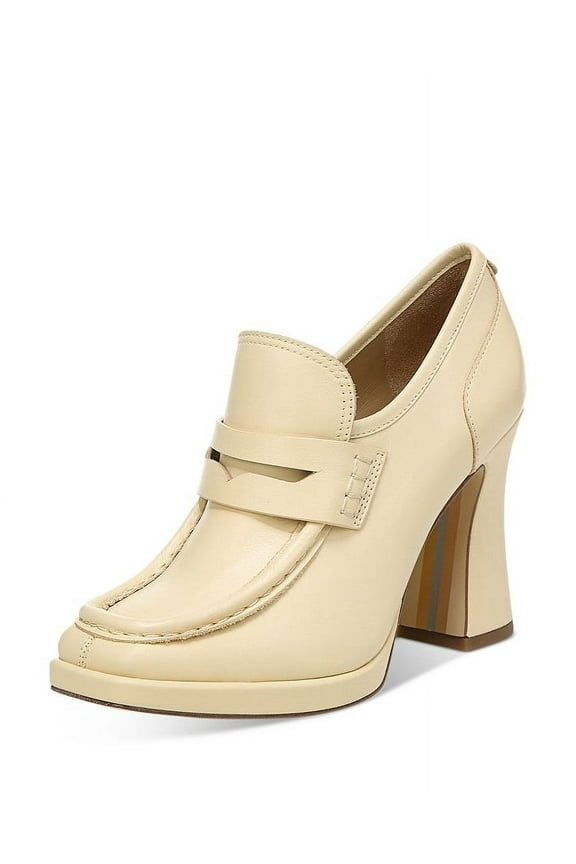 Jeanette Eggshell Leather Slip On High Platform Penny Loafers Pump (Eggshell, 8)