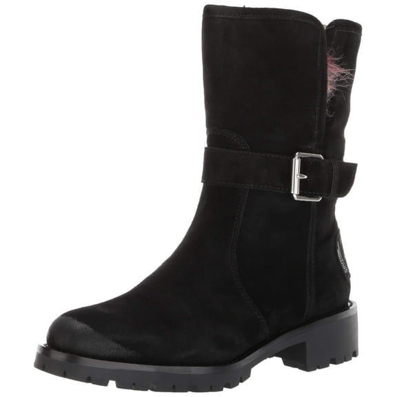 Sam Edelman Jeanie Black Suede Multi Color Fur Lined Moto Combat Chelsea Boots (Black Suede, 8)