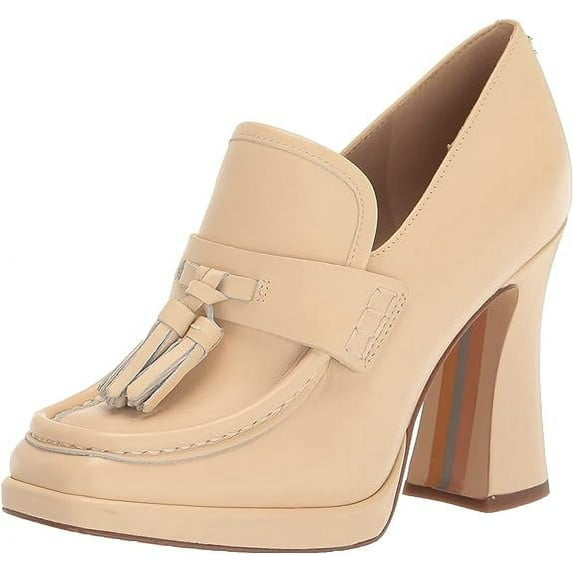 Sam Edelman Jed Eggshell Slip On Squared Toe Block Heeled Platform Loafers Shoes (Eggshell, 9.5)