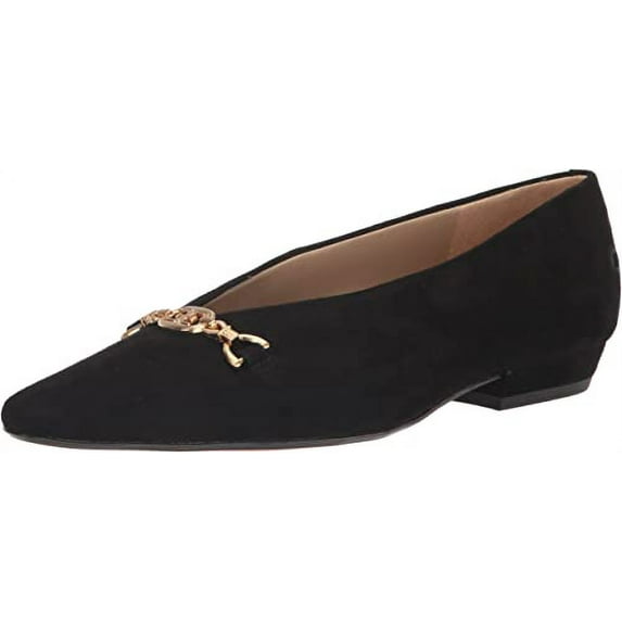 Sam Edelman Jenica Black Metallic Chain Details Slip On Pointed Toe Dress Flats (Black, 6.5)