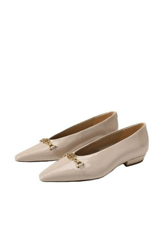 Jenica Chai Latte Metallic Chain Details Slip On Pointed Toe Flats (CHAILATTE, 5)