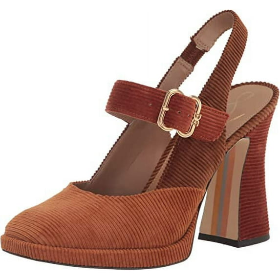 Sam Edelman Jildie Mustard Slingback Ankle Strap Almond Toe Block Heel Pumps (Mustard, 10.5)