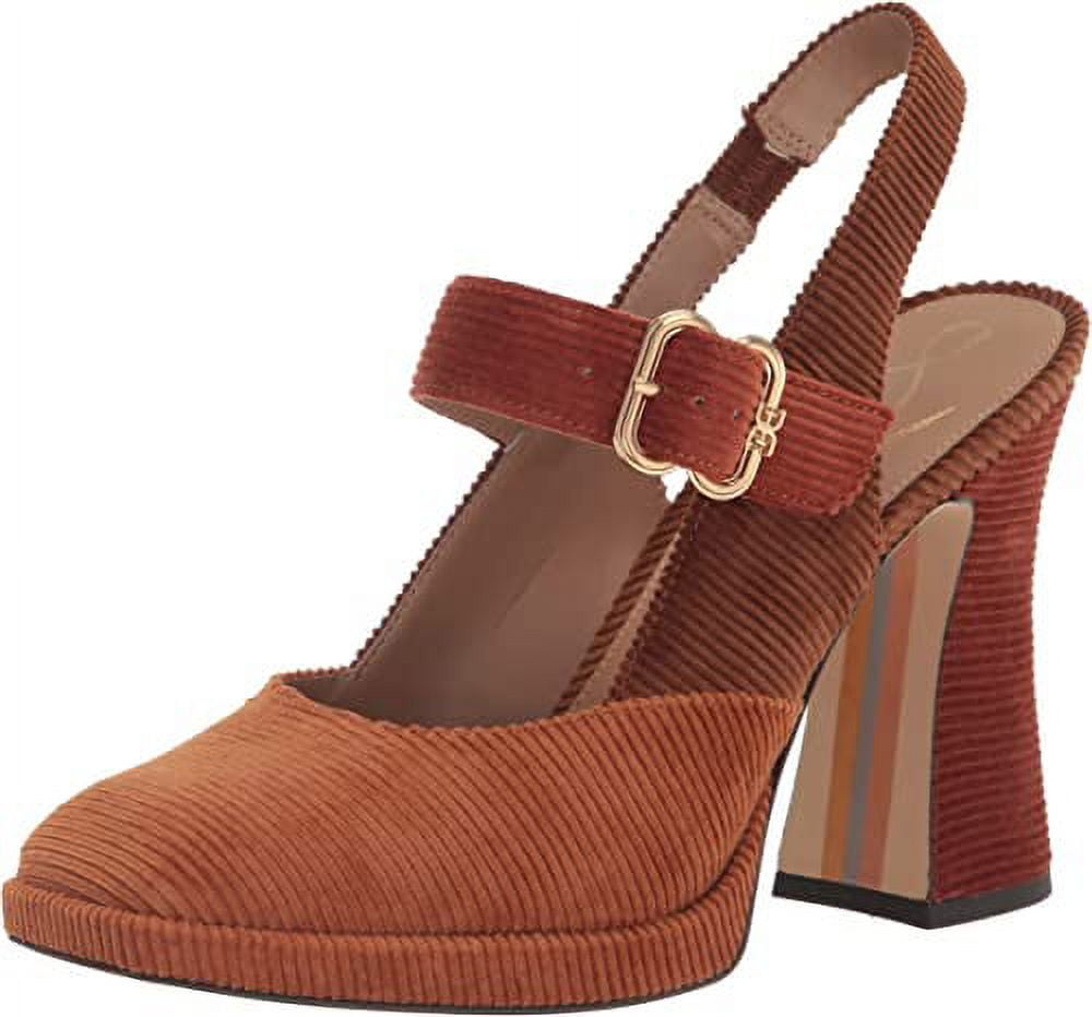 Sam Edelman Jildie Mustard Slingback Ankle Strap Almond Toe Block Heel Pumps (Mustard, 5.5