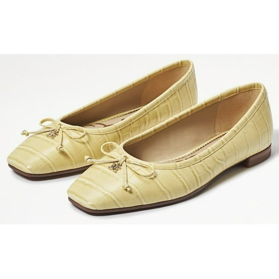 Sam Edelman Jillie Bow Canary Yellow Leather Ballet Flats Slip On Dress Loafers (Canary Yellow, 5)