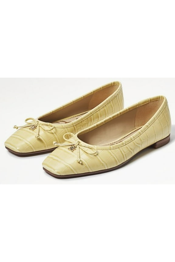 Jillie Bow Canary Yellow Leather Ballet Flats Slip On Dress Loafers (Canary Yellow, 8)