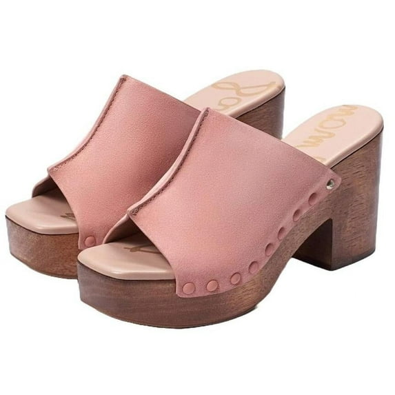 Sam Edelman Josselyn Clay Squared Open Toe Slip On Studded Block Heel Sandals (Clay, 8)