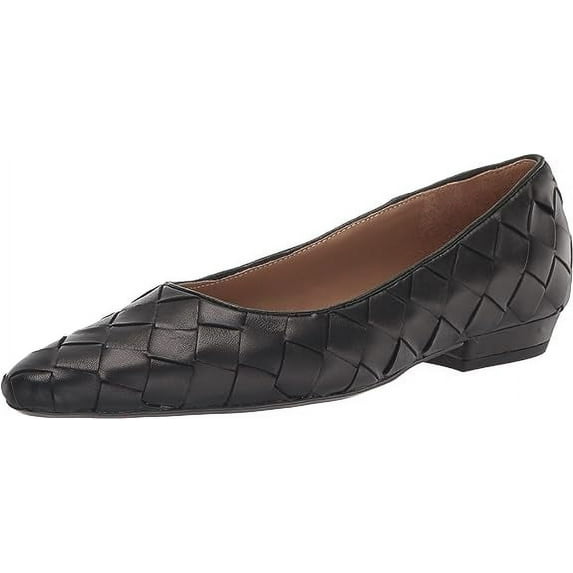 Sam Edelman Joy Black Pointed Toe Low Block Heeled Slip On Leather Ballet Flats (Black, 6)