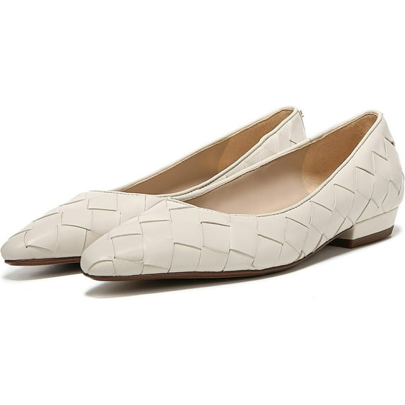 Sam Edelman Joy White Pointed Toe Low Block Heeled Slip On Leather Ballet Flats (Modern Ivory, 9)