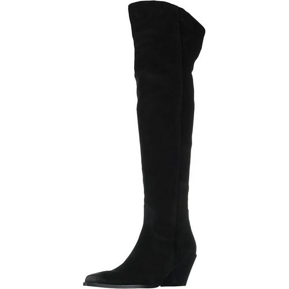 Sam Edelman Julee Black Suede Rounded Wedge Heeled Over The Knee Fashion Boots (Black Suede, 6.5)