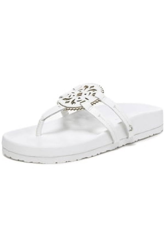 Sam Edelman Jules Medallion White Footbed Round Toe Slip-on Thong Slide Sandals (WHITE, 7)